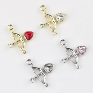 Cupid arrow pendants with heart zirconia in gold and silver plating for DIY jewelry