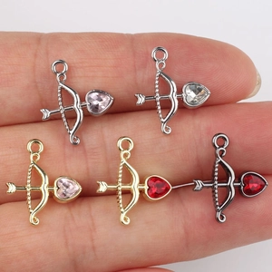 Cupid arrow heart pendants with colorful zircon inlay for DIY bracelet necklace making
