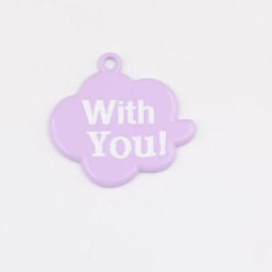 Detail of purple cloud enamel pendant featuring With You text for DIY jewelry