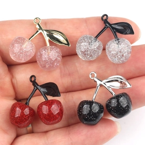 Glitter cherry pendants in pink, white, red, and black for DIY jewelry making