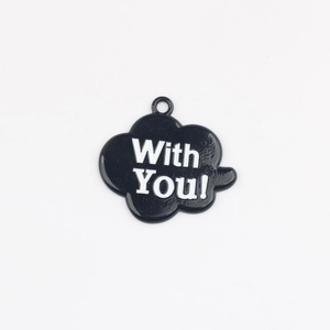 Detail of a black enamel cloud charm with With You! text for DIY jewelry making