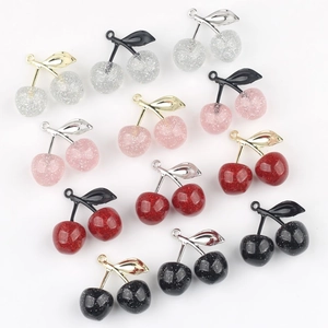 Luxury Alloy Resin Cherry Shaped Pendant Charms With Sparkling Glitter For DIY Jewelry Making Necklaces Earring Accessories