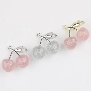 Glitter cherry alloy pendants for DIY jewelry making in pink and silver finishes