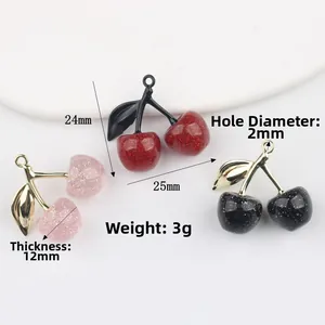 Pendentifs cerise à paillettes rose rouge et noir pour bijoux DIY taille 24mm