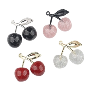 Glittery cherry charms in red, pink, black, and silver for DIY jewelry making