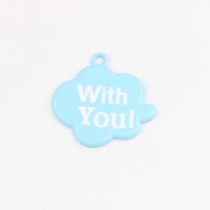 Detail of light blue cloud pendant with With You text for DIY jewelry making