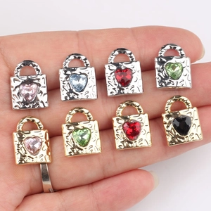 Minimalist heart zircon lock charms in gold and silver alloy for DIY jewelry