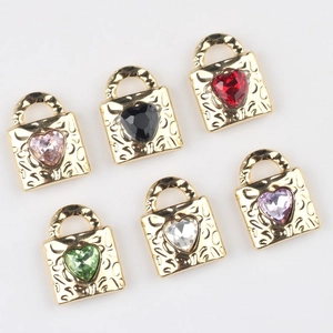 Set of 6 gold alloy heart lock pendants with colorful zircon inlay for DIY jewelry making