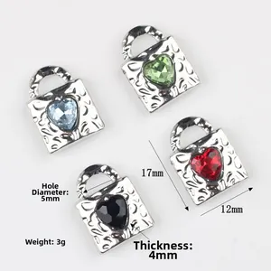 Alloy heart zircon lock pendants for jewelry making in four distinct colors