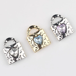 Set of heart zircon alloy lock pendants in gold and silver for jewelry making