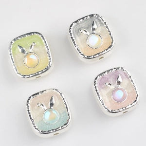 Square resin beads with rabbit motifs for DIY jewelry necklaces and bracelets