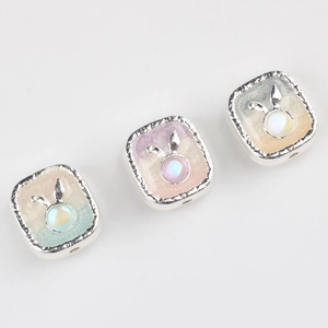 Square alloy resin beads with glitter oil finish and bunny ears for DIY jewelry
