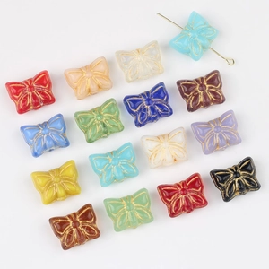 Czech Glass Butterfly Beads Vintage Double Sided Gold Painted DIY Jewelry Making Loose Beads For Bracelet Necklace Handmade Craft