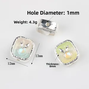 Square alloy resin beads with rabbit ear detail for DIY jewelry making 12x13mm