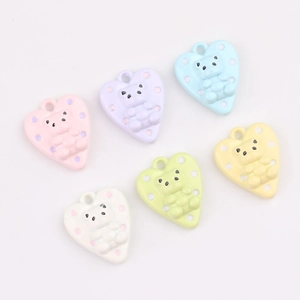 Set of six colorful heart bear pendants in pastel macaron colors for DIY jewelry making