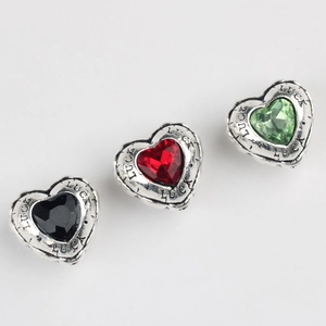 Minimalist silver alloy heart charms with zircon inlay and luck engraving in three colors