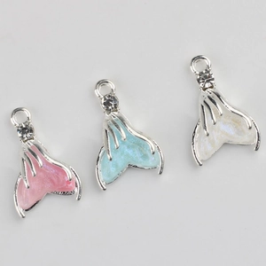 Minimalist alloy resin mermaid tail pendants in pink, blue, and white for DIY jewelry