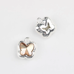 Detailed front and back view of butterfly charms with champagne zircon for jewelry DIY