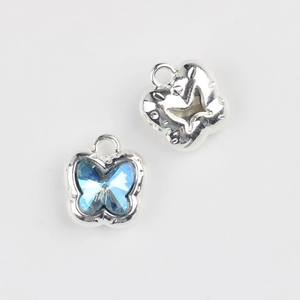 Detailed front and back views of alloy butterfly pendants with sky blue zircon inlay