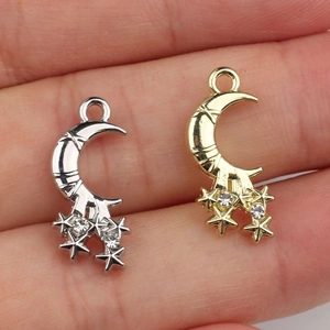Minimalistische Mond- und Sternanhänger in Gold und Silber mit Zirkonia für DIY-Schmuck