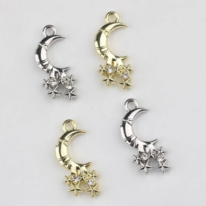 Set aus Gold- und Silber-Mond-Stern-Legierungsanhängern mit Zirkon-Inlays für DIY-Schmuck