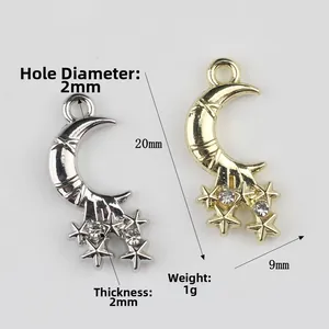 Minimalistischer Mond und Stern Anhänger aus Legierung mit Zirkon für DIY-Schmuck