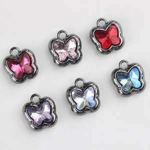 Minimalist butterfly crystal pendants in six colors with gunmetal frames for DIY jewelry