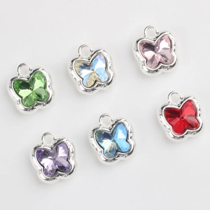 Colorful butterfly pendants with zircon inlay in silver alloy for DIY jewelry making