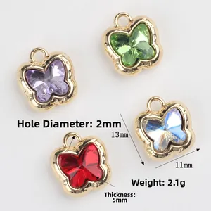 Minimalist alloy butterfly pendants with colorful zircon inlay for DIY jewelry making