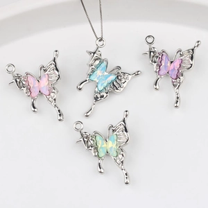 Dijes de Colgante de Mariposa de Aleación Con Incrustación de Resina Accesorios de Fabricación de Joyas DIY para Collar Pulsera Pendientes Moda Mujer