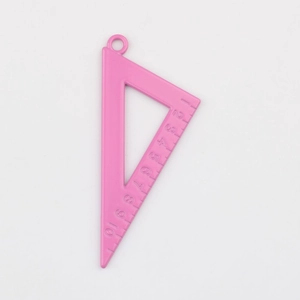 Close-up of pink alloy triangle ruler charm with 1-10 numerical scale for DIY jewelry