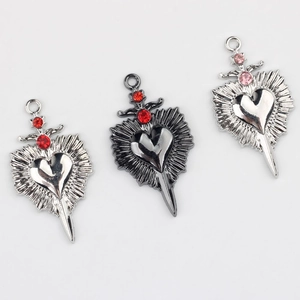Minimalist heart dagger alloy charms with zircon inlays for DIY jewelry making sets