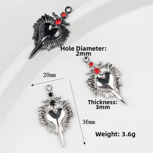 Gothic heart sword pendants with zircon inlays for DIY jewelry making accessories