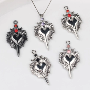Gothic Alloy Rhinestone Heart Dagger Pendant For DIY Jewelry Making Sacred Heart Sword Heart Charm Necklace Accessory