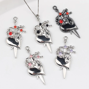 Alloy Gothic Heart Dagger Pendants Rhinestone Charms For DIY Necklace Bracelet Making Gothic Punk Jewelry Findings