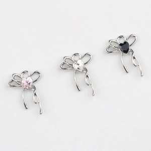 Minimalist alloy bow pendant with heart zirconia stone for DIY necklace jewelry making