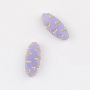Detailed view of lavender Czech glass willow leaf beads with vintage gold etched accents
