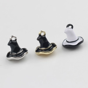 Pendentifs chapeau de sorcière en émail pour bijoux DIY noir et blanc variés