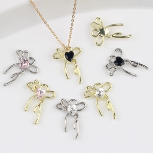 Alloy Bow Tie Heart Pendant Zirconia Inlaid Jewelry Findings For DIY Necklace Bracelet Making Women Pendant Only