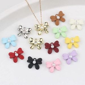 Colgante Lazo Aleación Con Perla Artificial Imitación Zirconia Minimalista Esmalte Lazo Charms Para Collar Pulsera Fabricación Joyas DIY