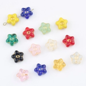 Vintage Czech Glass Star Flower Beads With Gold Painted Details DIY Jewelry Making Loose Beads For Necklace Bracelet