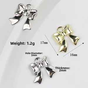 Colgantes de lazo minimalistas en aleación oro y plata para joyería DIY, 16x17mm