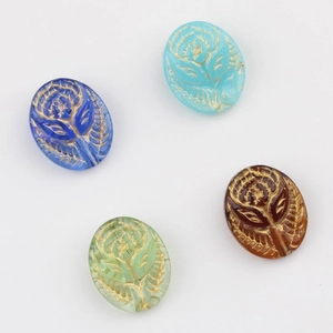 Vintage Czech glass rose embossed beads with gold trim for DIY jewelry making