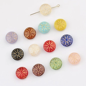Cuentas Redondas de Vidrio Checo Vintage Copo de Nieve Dorado para Fabricación de Joyas DIY Cuentas Sueltas Manualidades Navidad