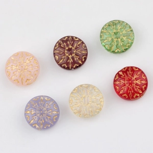 Cuentas de cristal checo con patrón de copo de nieve dorado en seis colores variados