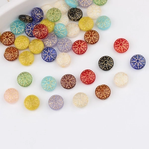 Cuentas redondas planas de cristal checo con patrones dorados para joyería artesanal