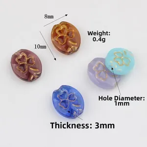 Handmade 8x10mm Czech clover glass beads with gold accents for DIY jewelry making