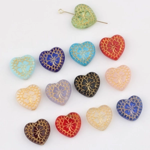Vintage Heart Clover Glass Beads Czech Style Gold Painted Loose Beads For DIY Jewelry Making Bracelet Necklace Handcraft