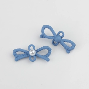 Colgante lazo azul con perla blanca para accesorios de creación de joyas DIY