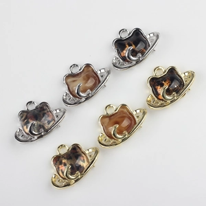 Minimalist cat ear charms with resin leopard pattern and golden or silver metal frames